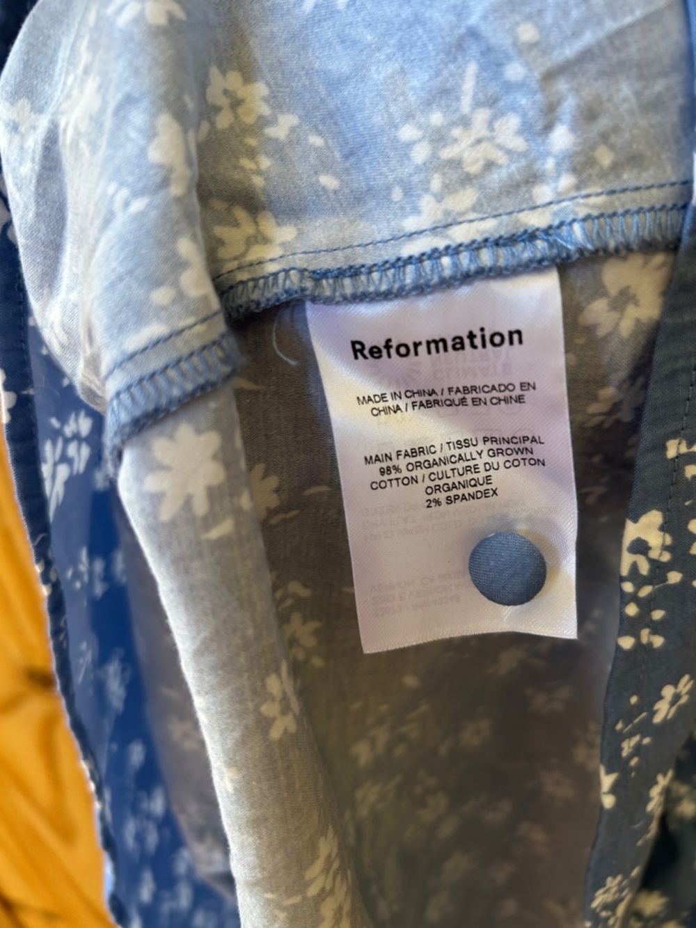 Reformation Isador Dress Blue Micro-Floral Deep V-Neck Button Detail Size 6 - Picture 10 of 11
